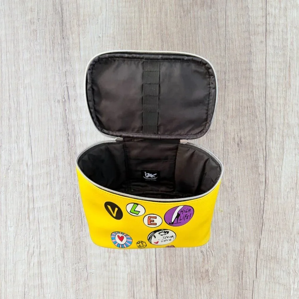 IZAK Yellow Cosmetic Travel Case Makeup Organizer Zip Top Bag Love Print